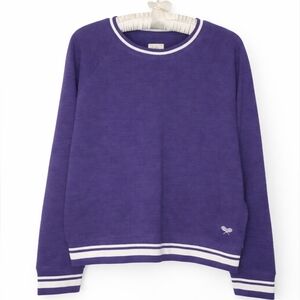 J.Crew Vintage Fleece Tennis Sweater Purple Stripe Trim Preppy Pullover Size S